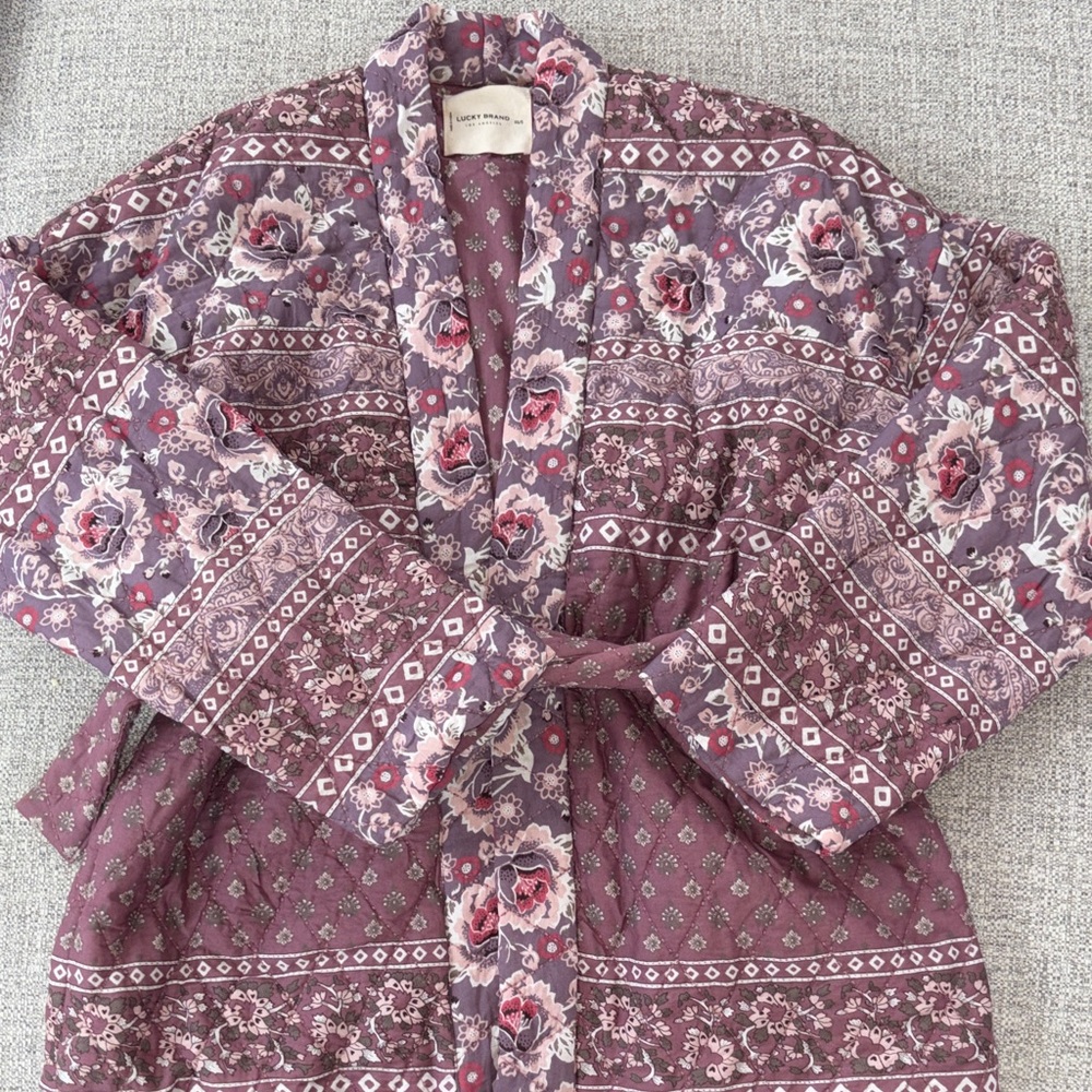 Lucky Brand Purple and Pink Floral Kimono